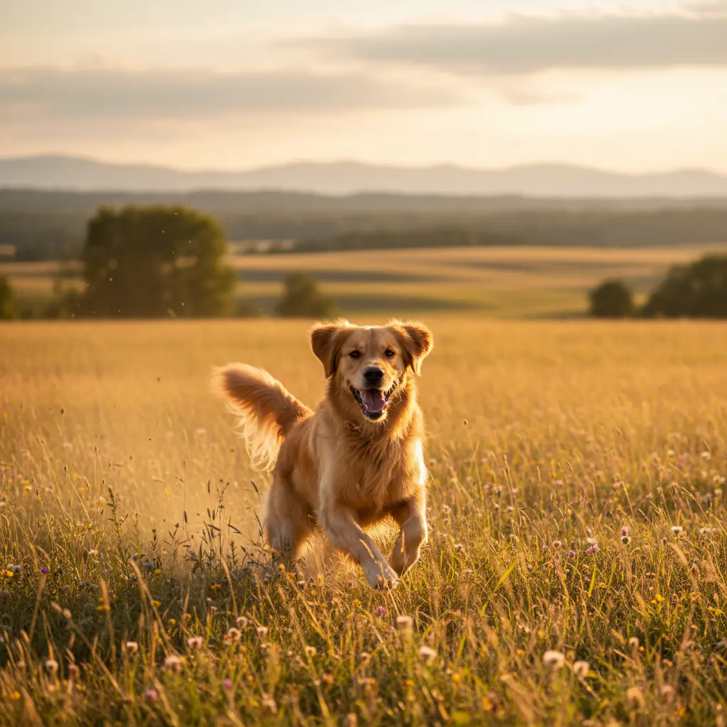 Perro feliz jugando en la naturaleza