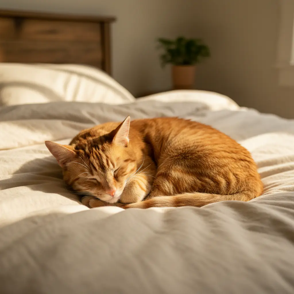 Gato durmiendo en cama ecológica